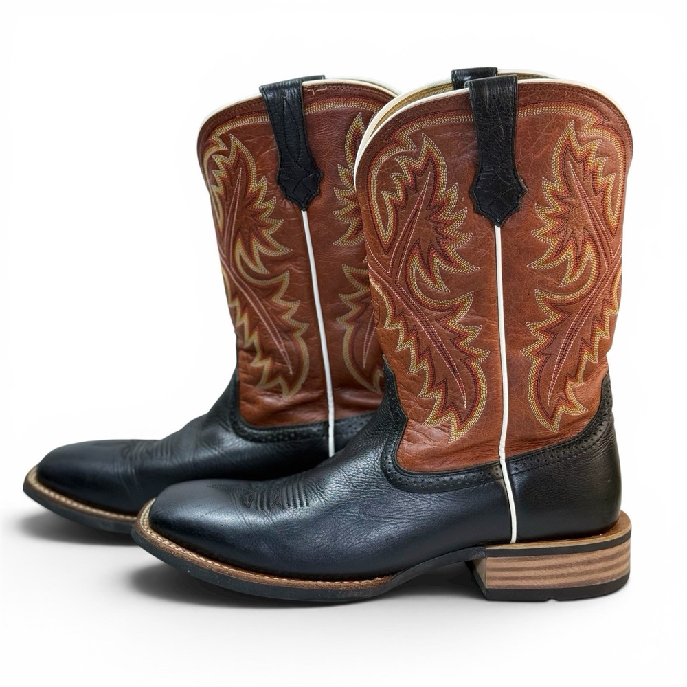 Ariat Quickdraw Men's 11.5D Brown Black Leather Square Toe Western Cowboy Boots